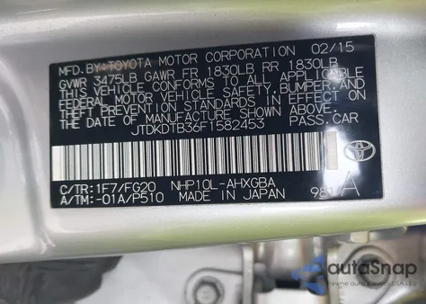 2015 Toyota Prius C Three from USA, damaged, VIN JTDKDTB36F1582453